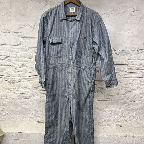 Vintage 50s Big Smith Coveralls Sanforized Herringbone Striped Gripper Zipper - Picture 1 of 13